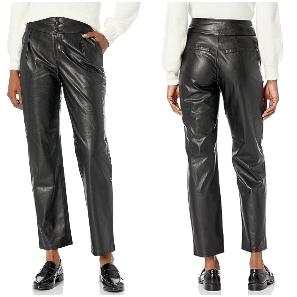 New Paige Jazz Black Vegan Faux Leather Pants High Rise Straight Leg Sz 12